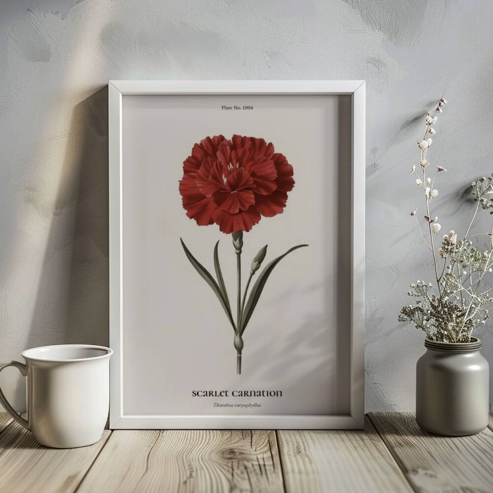 Original Vintage Red Carnation Art Print + Digital Copy, Ohio State Flower